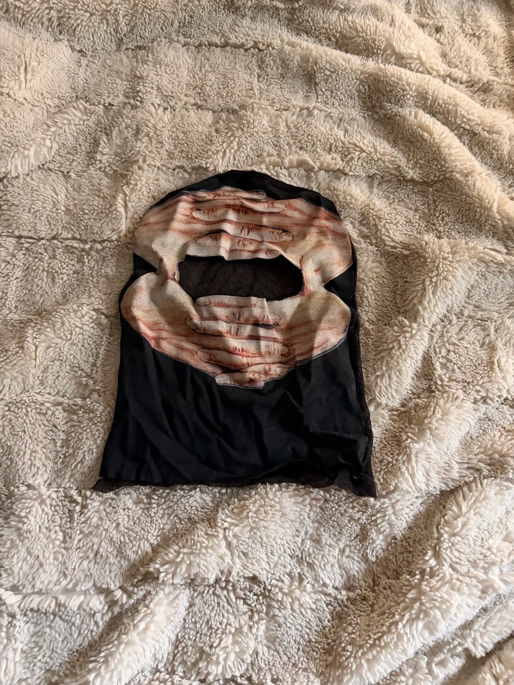 Black Face Mask Balaclava with Printed Hands Graphic